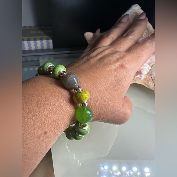 RARE TAIWAN JADE + LABRADORITE NATURAL STONES BRACELET size 7” - Picture 11 of 11